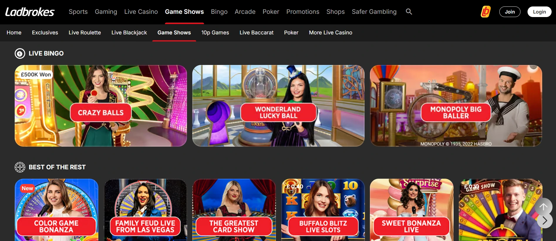 Ladbrokes jeux d'argent